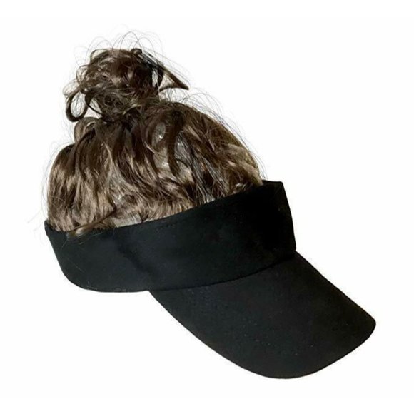 Billy-Bob Man Bun Visor Brown Hair Black, One Size - Picture 2 of 3